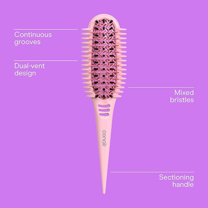 Conair Curl Define Pro Hair Brush for Curly Hair, For Shorter Hair with Tight Curls, Dual Vents with Continuous Grooves, Mixed Bristles for Frizz-Free Detangling, Smoothing, and Curl Definition