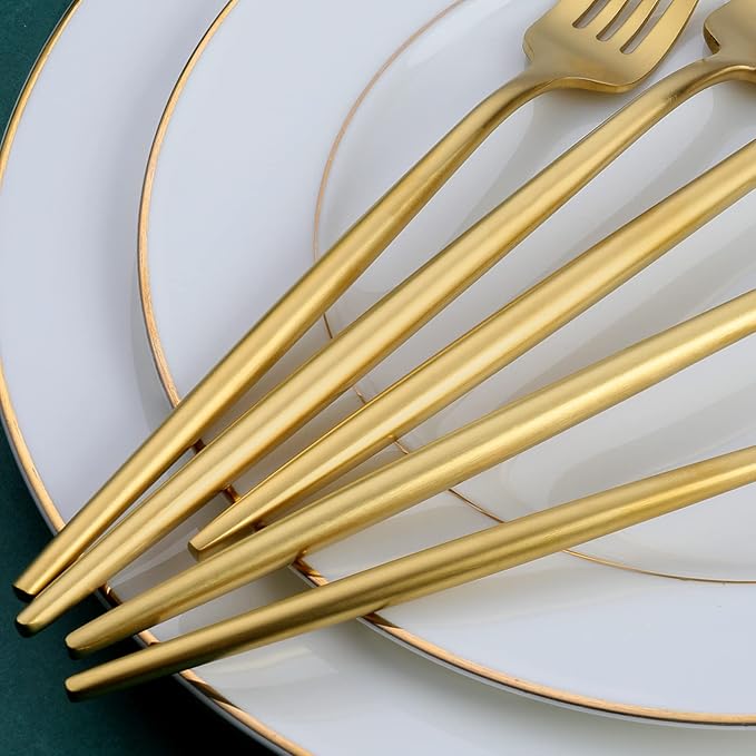 Matte Gold Silverware Set, OGORI 30-Piece Food Grade Stainless Steel Gold Flatware Set, Kitchen Utensil Set Service for 6, Tableware Cutlery Set for Home and Restaurant, Dishwasher Safe - Gift Box