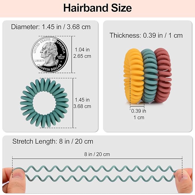 JessLab Spiral Hair Bobbles, Pack of 20 Traceless Telephone Cable Hair Bobbles No Wrinkles Spiral Bracelet Plastic Coil Ponytail Holder No-Damage Headband Hair Accessories for Girls Women Ladies Gift