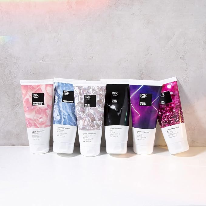 IGK Color Depositing Mask PITCH BLACK - Smoky Gray | Conditioning + Hydrate + Shine | Vegan + Cruelty Free | 6 Oz