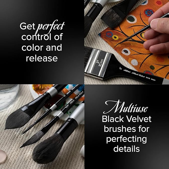 Silver Brush Limited BV-3060S Black Velvet 2pc Travel Round Set, Premium Short Handle Small Travel Round Brushes for Watercolor, Dyes & Silk Painting, Mixed Filament with Very Soft Tips, Sizes 2 & 6