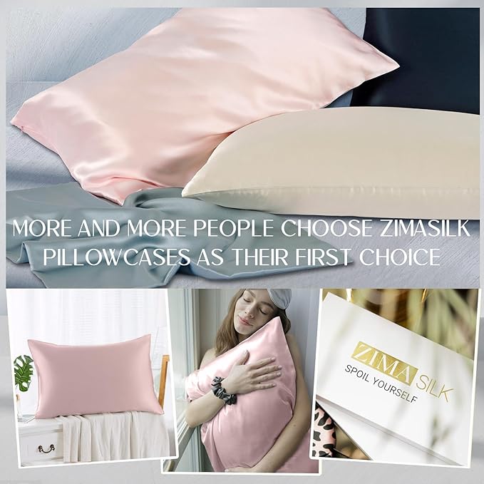 ZIMASILK 100% Pure Mulberry Silk Pillowcase for Hair and Skin Health,Soft and Smooth,Both Sides Premium Grade 6A Silk,600 Thread Count,with Hidden Zipper,1pc (King 20''x36'',Pink)