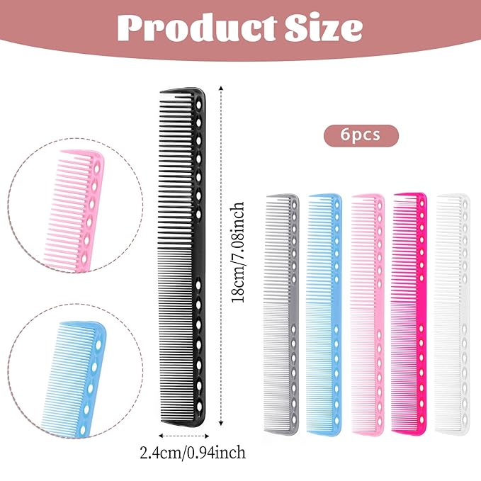 6 PCS Barber Combs Professional Fine Cutting Combs for Hair Stylist Comb Heat Resistant Carbon Fiber Salon Hairdressing Comb for Salon Stylist and Fine Tooth