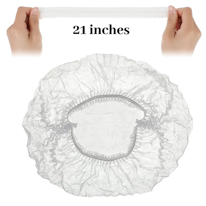 100 Pcs Disposable Nonwoven Bouffant Caps 21 Inch Hair Net Elastic Cap Hair Cover Hats for Beauty Salon Hospital Spa Catering Dust-free Workspace(White)