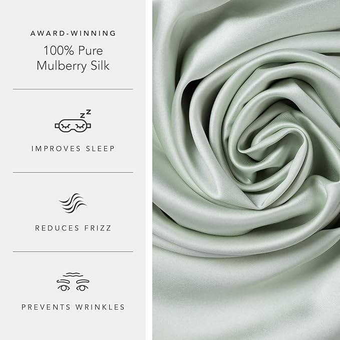Fishers Finery 19mm 100% Pure Mulberry Silk Pillowcase, Quality Tested (Light Green, Q)