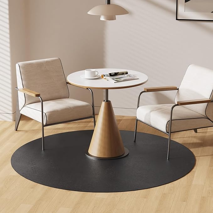 Black Plastic Floor Mat for Under Dining Table, 4ft Round No Slip Waterproof Vinyl Area Rug for Home, Anti-Spill Hard Floor Protector Cover for Living Room, Splat Mat for Under High Chair