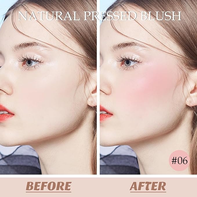 Boobeen Powder Blush, Single Color Blush Face Blush Palette Matte Baked Cream Blush Makeup Powder, High Pigment Pressed Blush for Create a Natural Cheek Flushed Look (06#)