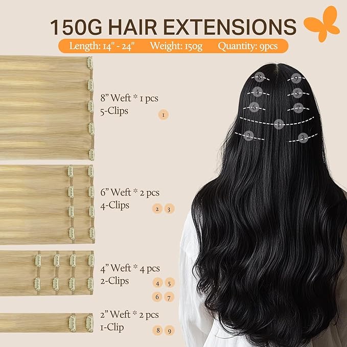 DOORES Clip in Extensions Human Hair, Dirty Blonde Mixed Platinum Blonde 18 Inch 150g 9pcs, Hair Extensions Real Human Hair Natural Remy Clip in Hair Extensions Silky Thick Human Hair Extensions