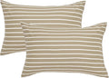 JELLYMONI 100% Natural Cotton Striped King Pillowcases Set, 2 Pack Khaki and White Stripes Pattern Printed Pillow Covers with Envelope Closure(Pillows are not Included)