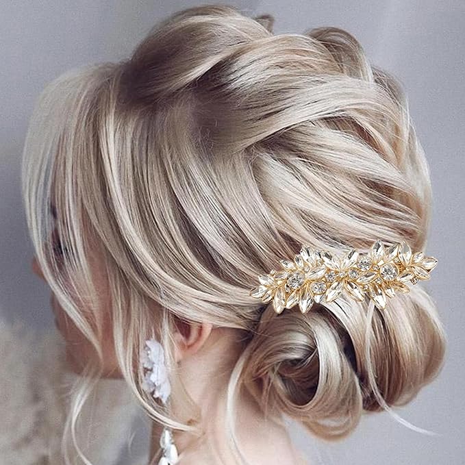 4 Pieces Rhinestone Bridal Hair Clip,Crystal Hair Clips, Rhinestone Jewelry Barrette vintage hair accessories pearl hair clips hair accessories for women wedding Golden leaves Golden/Silver pearls