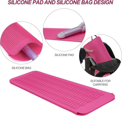 3PCS Silicone Heat Resistant Mat Pouch for Hair Straightener, Curling Iron, Flat Iron and Hot Hair Tools (Black+Grey+Pink) 3 Pack