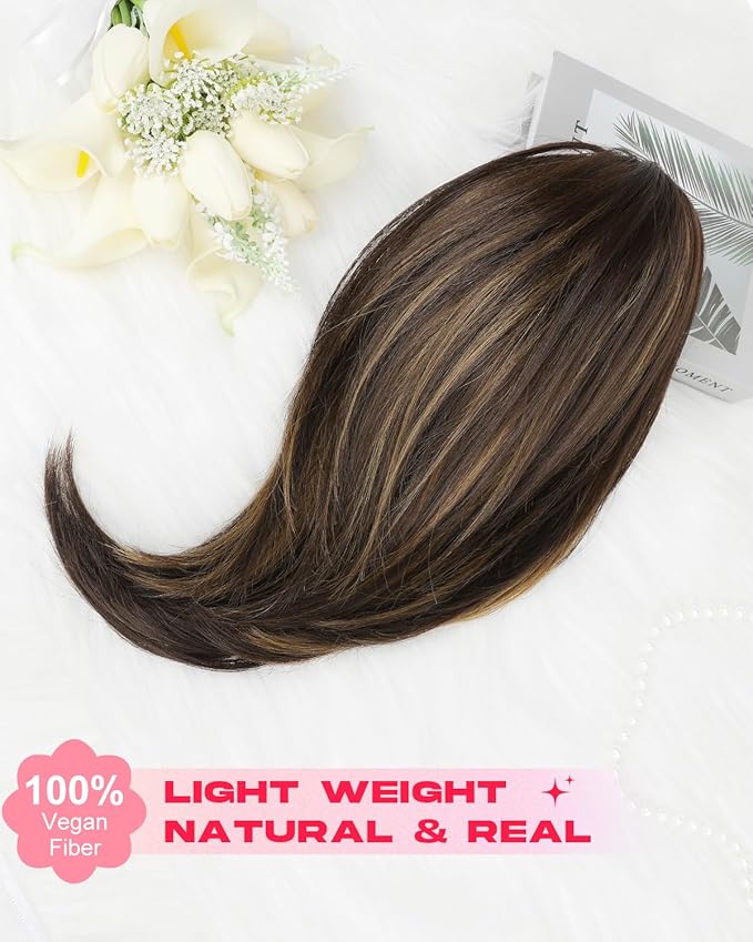 Ponytail Extension – 16” Claw Clip in Ponytail Hair Extensions Natural Soft Synthetic High Pony Tail Hairpieces for Women (Dark Brown with Highlights, 16 inch)