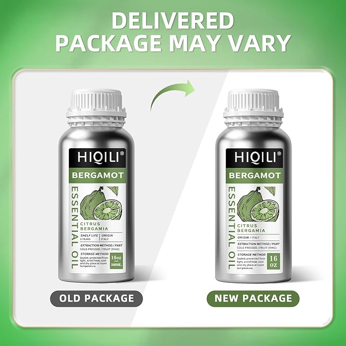 HIQILI Bergamot Essential Oil for Diffuser, Skin, Hair, DIY, 100% Pure & Natural - 16 Fl Oz (500 mL)