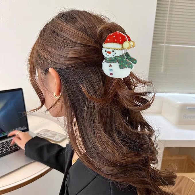 Christmas Hair Clips for Women, Funny Snowman Hair Claw Clips with Red Hat Scarf Hair Jaw Clips Cute Winter Christmas Hair Barrettes Non-slip Strong Hold Xmas Hair Accessories for Thick Thin Hair