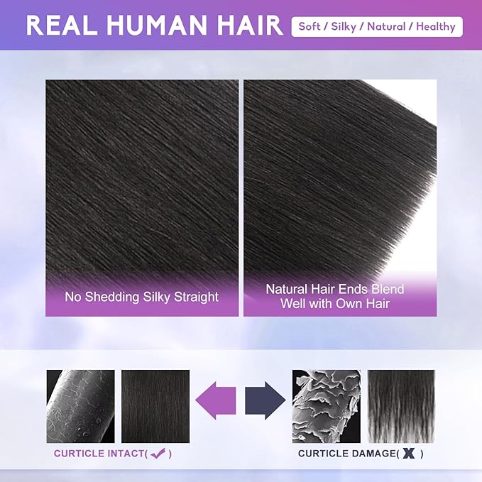 Clip in Hair Extensions Real Human Hair, 16 Inch 90g, 1B Natural Black, Invisible Seamless Straight Remy Human Hair Extensions Cip ins for Women 8pcs Per Set with Double Weft