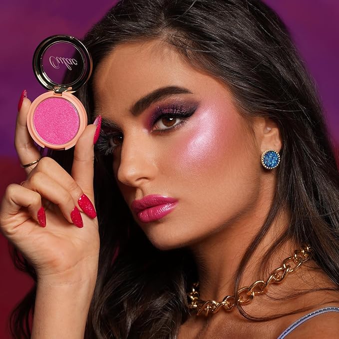 Oulac Luminisers Powdery Blusher for Cheeks Face Glow,Brighten Skin As Highlighter Makeup, Shimmer Blusher,Buildable and Vegan Cosmetics,4.8g F12 Razzmatazz