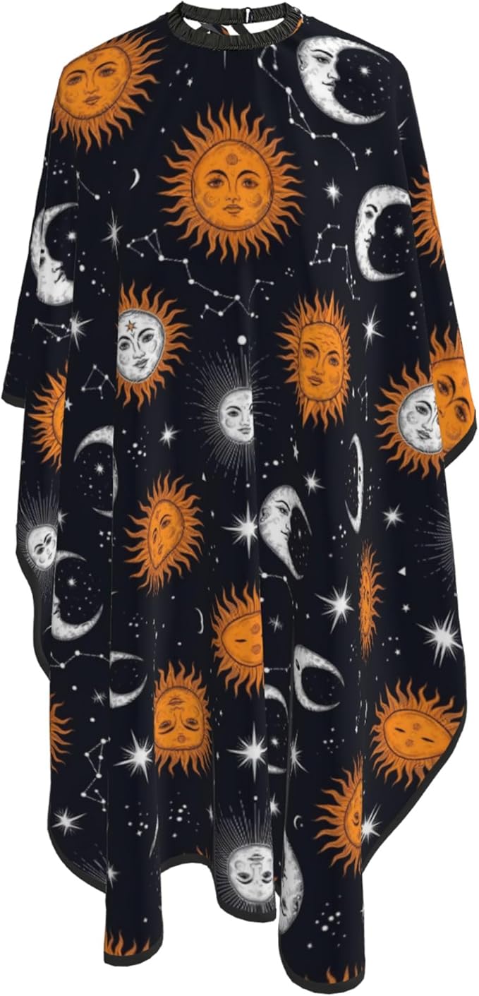 Full Coverage Hair Styling Cape, Sun Moon Stars Constellation Professional Hair Cutting Apron Haircuting Salon Cape Gown for Barbers