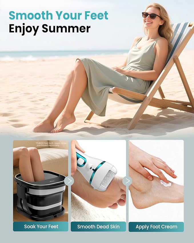 PUBOO Foot Callus Remover Electric 10000 RPM 3-Speed IPX7 Rechargeable Pedicure Kit for Hard Skin Women & Men. Portable Multi-Roller File Grinder Sander Scrubber with LED Display for Wet & Dry Feet