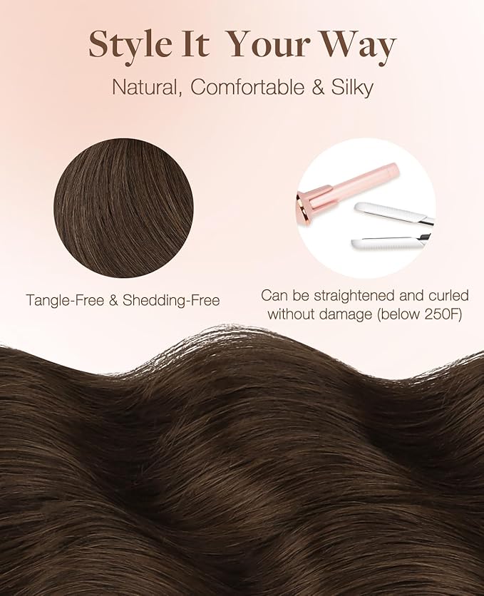 GOO GOO Invisi Edge Tape in Hair Extensions Human Hair, 4A Chocolate Brown 10pcs injected with 10pcs classical tape ins, 24inch 50g, Virgin Remy Hair, Natural Look