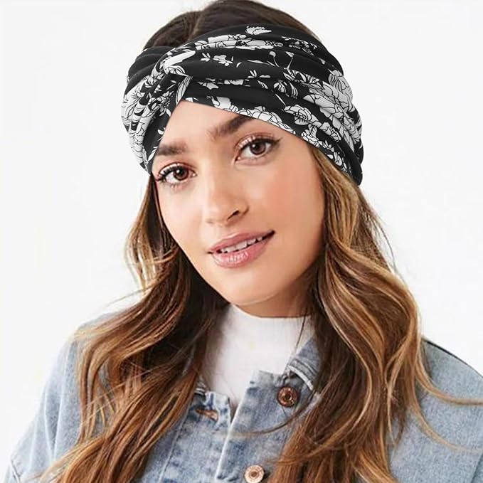 DRESHOW 4 Pack Turban Headbands for Women Wide Vintage Head Wraps Knotted Cute Hair Band Accessories