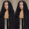 VIPbeauty 13x6 Deep Wave Lace Front Wigs Human Hair 200 Density 24 Inch Curly Wig for Women Natural Black HD Transparent Lace Glueless Frontal Wigs Human Hair Pre Plucked with Baby Hair