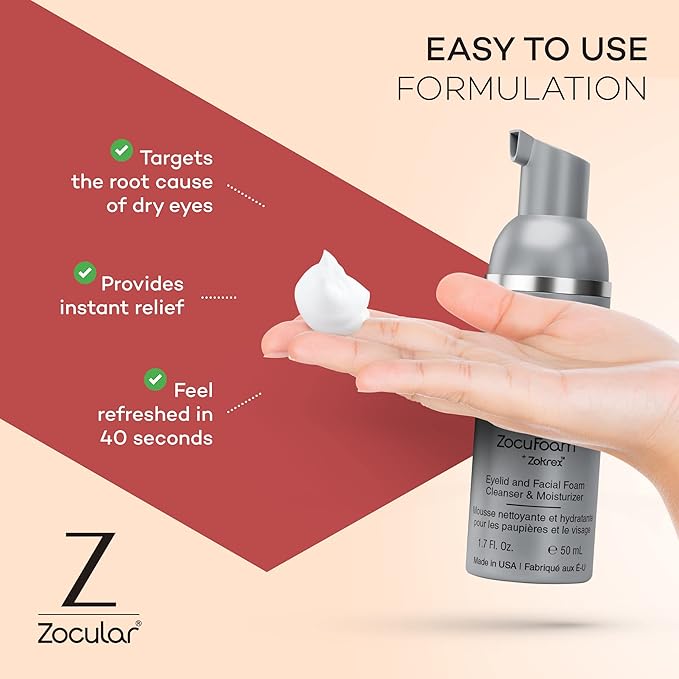 ZocuFoam Eyelid Cleanser - Foaming Eyelid Scrub - Natural pH Balanced Solution - 1.7 FL OZ (50mL)