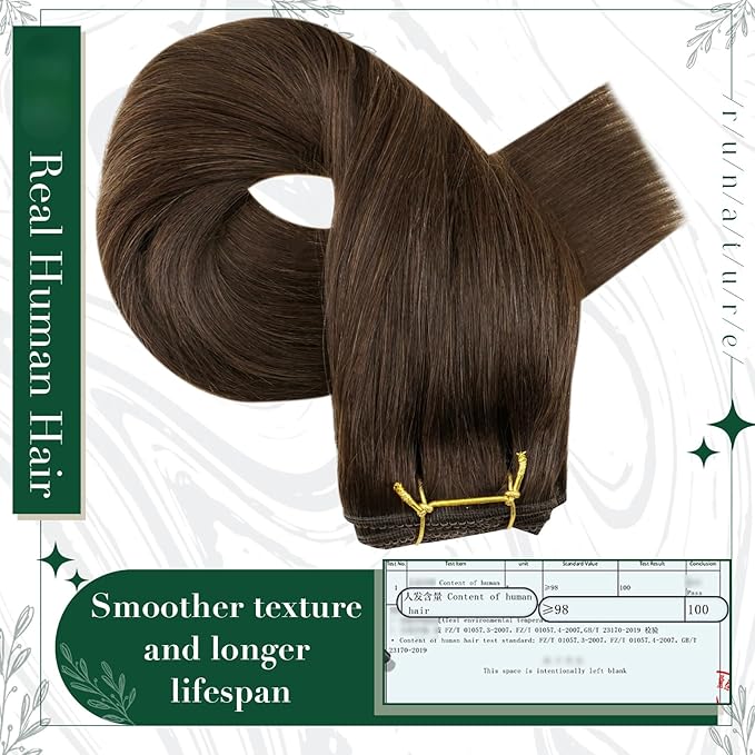 RUNATURE Real Hair Extension Clip in Human Hair, Clip in Hair Extensions Real Human Hair Short, Brown Hair Extensions Clip ins, Natural Looking, 12 Inch 50g 3pcs #4 Medium Brown