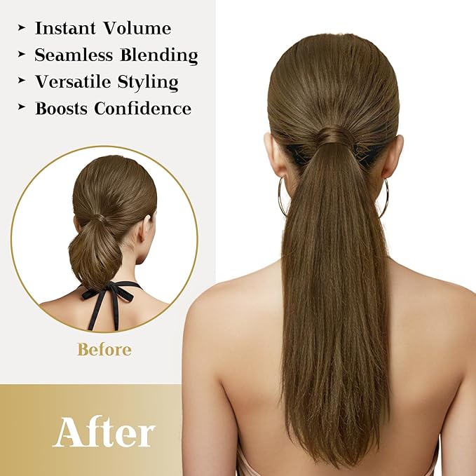 Ve Sunny Hair Extensions Ponytail Real Human Hair 80G Wrap Around Clip in Ponytail Hair Extensions Straight Extensions Human Hair for Women Light Ash Brown 14inch