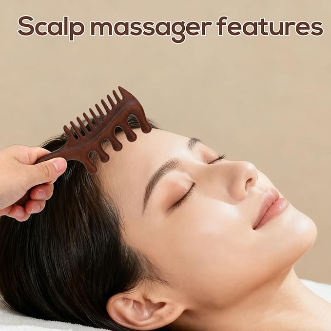 Scraping Massage Comb, Wooden Scalp Massager with Wide & Fine Tooth Scalp Relaxation Tool for Hair Caring Gift
