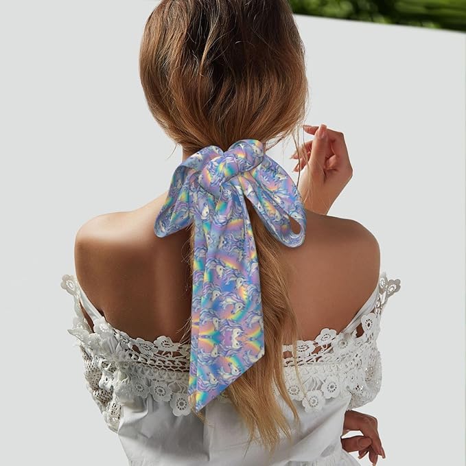 Headband Head Hairband for Women Girls Lady, Lovely Boho Style Skinny Scarf Yoga Fitness Sweat Band Headbands Turban Neck Sash Hand Decor, Rainbow Unicorn Art