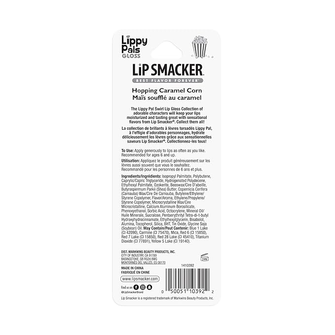 Lip Smacker Lippy Pals Swirls Bunny, Flavored Moisturizing & Smoothing Soft Shine Lip Balm, Hydrating & Protecting Fun Tasty Glossy Finish, Cruelty-Free & Vegan - Hopping Caramel Corn