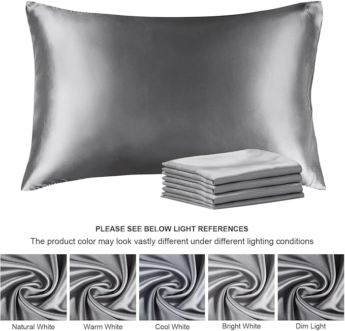 BEDELITE Satin Pillowcase with Zipper 4 Pack, Dark Grey Pillow Cases Queen Size, Super Soft and Cooling Similar to Silk Pillow Cases, Gift for Women Men(20x30 Inches)
