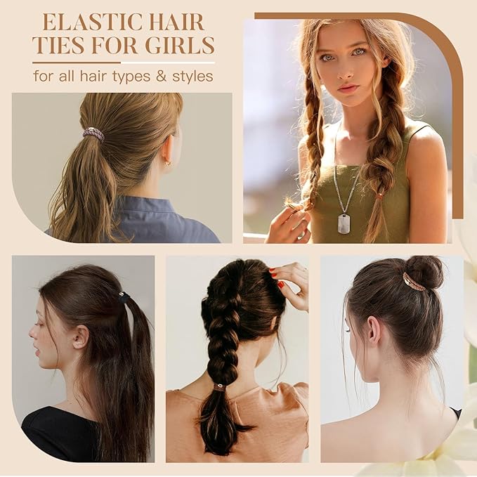 Hair Ties No Damage - 10PCS Ponytail Holders - Elastic Hair Ties for Thick Hair - Braided Hair Bands for Women Girls's Hair - Neutral
