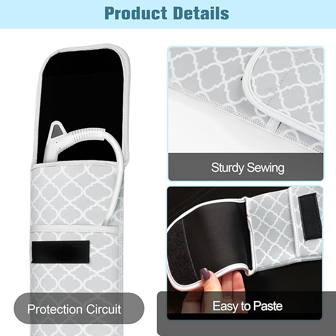 Women's Heat Resistant Neoprene Curling Iron Holder Flat Iron Curling Wand Travel Storage Cover Case Bag Pouch -Water-Resistant (Grey-1)