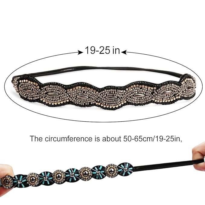 Amcami 5 Pieces Rhinestone Elastic Headbands Handmade Crystal Beaded Hairbands Vintage Jewelry Hair Accessories Party and Daily Headwear