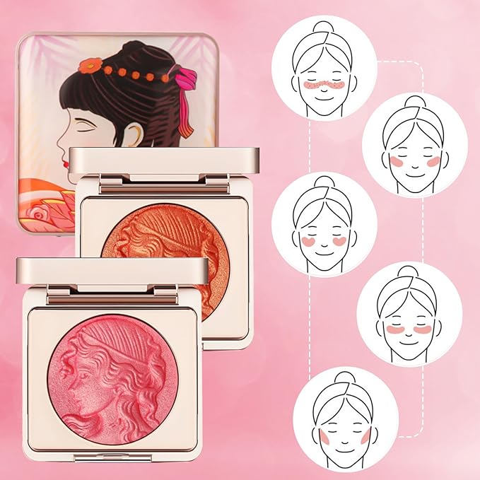 Embossed Smooth Powder Blush Palette for Cheeks,Matte Face Powder Blush Palette,Embossed Girl Blush for Cheeks,Natural Nude Long Lasting Powder Blush Palette for All Skins(Pink+Orange)