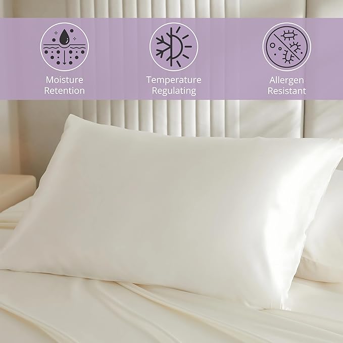 Mulberry Park 30 Momme 100% Pure Mulberry Silk Pillowcase - Luxury Charmeuse Weave for Hair and Skin, Cooling Silk Pillow Cover for Beauty Sleep - Queen Size 20"x30" / Ivory
