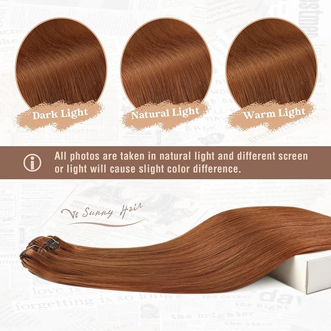 Ve Sunny Real Hair Extensions Clip in Human Hair Remy Hair Extensions for Women Full Head Clip in Human Hair Extensions Ginger Cooper 7pcs 18 inch 120g
