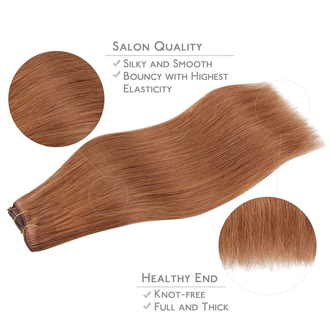 WENNALIFE Clip in Hair Extensions Real Human Hair, 20 Inch 120g 7pcs Cinnamon Terra Copper Remy Hair Straight Natural Extensiones De Cabello Humano Con Clip Ins