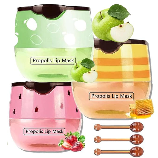 3 PCS Bee Lip Mask Lip Balm Honey Pot, Strawberry & Honey Lip Sleeping Mask Hydrating Prevention Dry and Cracked Lip Scrubs Exfoliator,Lip Mask Overnight Reduces Lip Lines