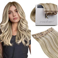 RUNATURE Human Hair Clip in Extensions, Remy Clip in Hair Extensions, Real Natural Human Hair for Short Hair Soft Straight 10 Inch 50g 3pcs #8P60 Light Brown Highlight Platinum Blonde