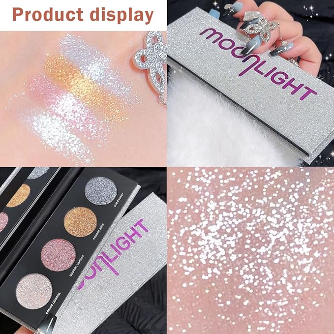 4 Colors Highlight Silver Gold Eyeshadow Palette, SHANY Cosmetics Shimmer Eyeshadow Palette, Cruelty-Free and Vegan Formula, Glitter Shimmer Eyeshadow for Professional Makeup