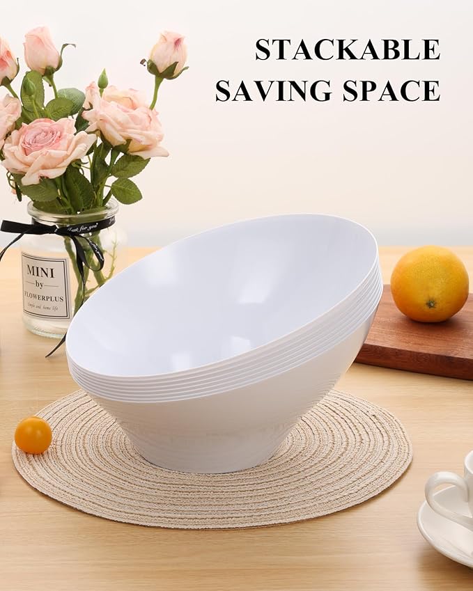 BESTSTAR 54OZ Plastic White Serving Bowls 8 Pack– Angled Disposable Party Bowls for Chips, Salad, Fruit & Candy – Heavy Duty Clear Serving Bowls for Parties, Buffet, Catering, Christmas
