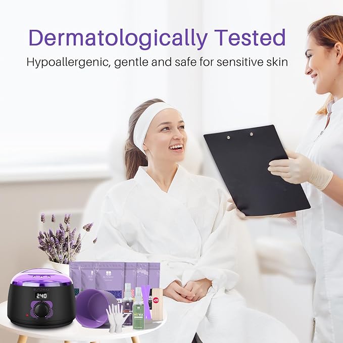 BLITZWAX Brazilian and Bikini Waxing Kit for Women, Hard Wax Warmer for Face, Legs and Body, At Home Hair Removal Kit, Beginner Friendly, Fast Heating, 51 Accessories, 6 Types Wax Bean Formula