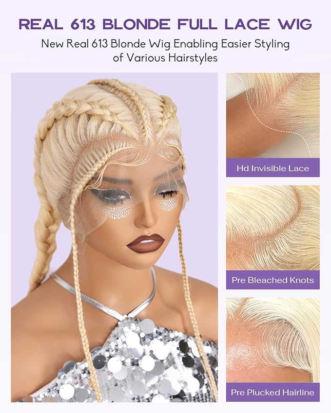 Real Full Lace Human Hair Wigs 613 Lace Front Wig Human Hair 180 Density Body Wave HD Full Lace Blonde Wig Plucked Bleached Knots Breathable Full Scalp Wig for Women 22Inch