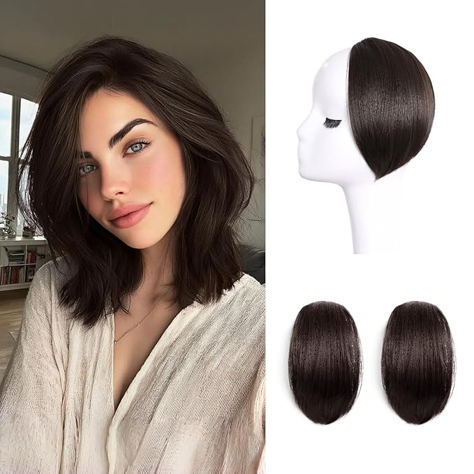 2 Pcs Clip In Hair Volumizer 8 Inch Heat Resistant Hair Pieces Thick Synthetic Extension Hairs Adding Extra Volume Hairs Extensions Clip Ins Short for Women with Thin & Fine Dark Brown