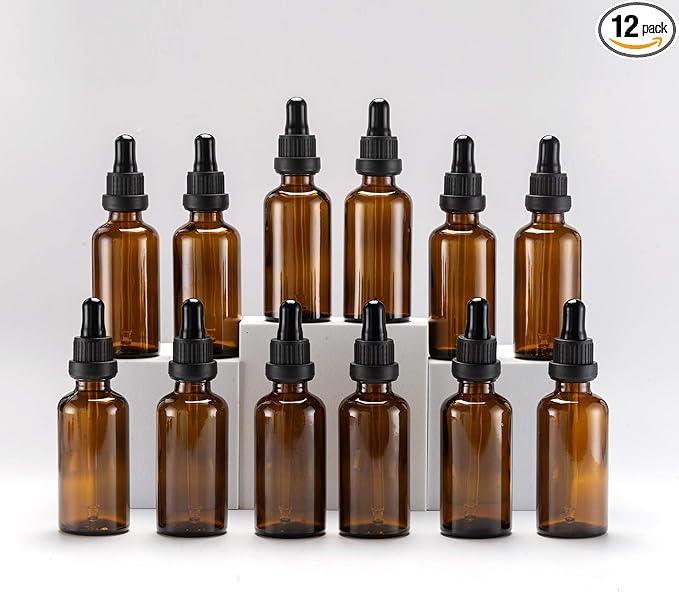 YIZHAO Amber Glass Dropper Bottle 2oz, Tincture Bottles with Glass Dropper, for Essential Oils, Aromatherapy, Cosmetic, Laboratory, Pharmacy, Liquids, Travel –12 Pcs