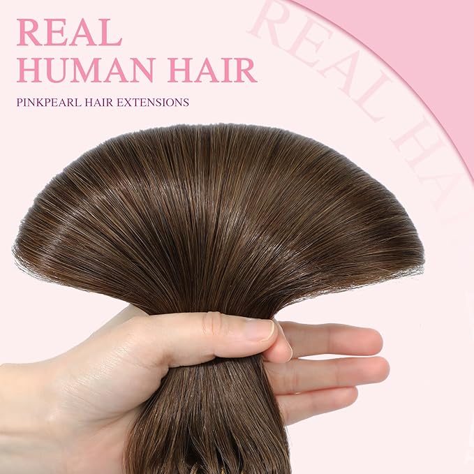 PINKPEARL Human Hair Clip in Hair Extensions 14inch #4 Chocolate Brown Clip in Hair Extensions Real Human Hair 7pcs 120g Natural Human Hair Clip ins for Women(#4-14)