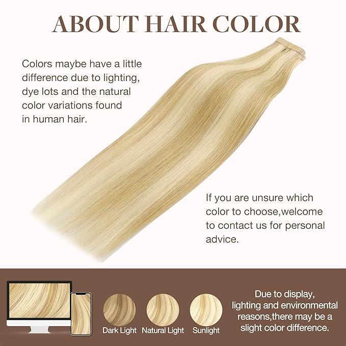 GOO GOO Tape in Hair Extensions Human Hair, 18D/22F Dirty Blonde Highlights, 18inch 50g 20pcs, Skin Weft Seamless Invisible, Silky Straight with Thick Ends, Remy Human Hair