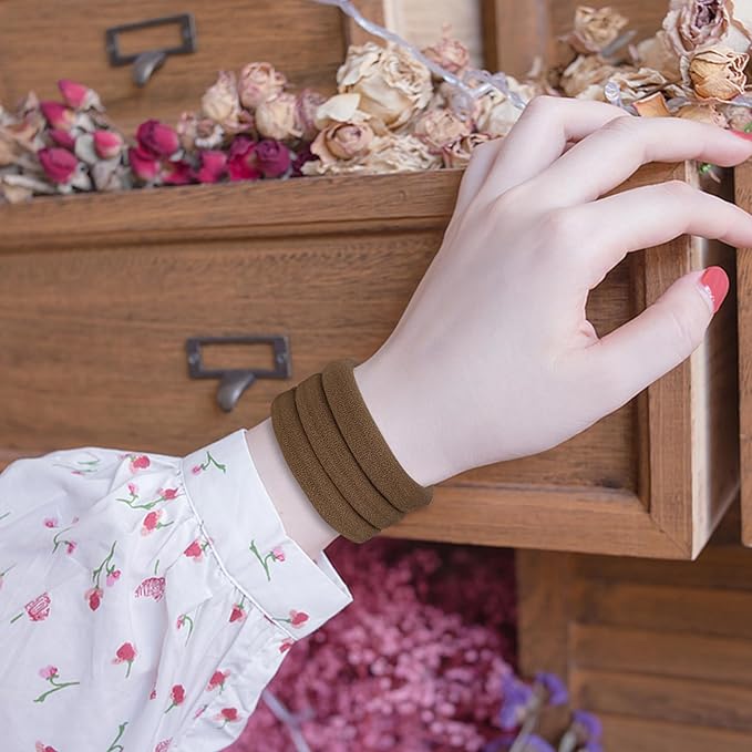 50PCS No Damage Hair Ties for Women, Cotton Elastic Hair Bands, Soft Ponytail Holders, Large Pony Tails Hair Ties, Brown, 2 Inch in Diameter, by Qarwayoc